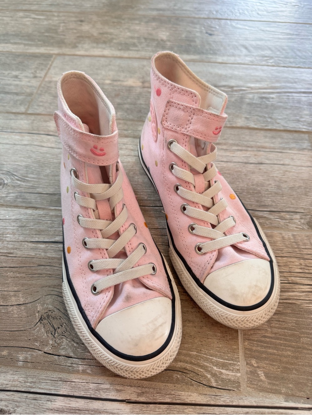 Converse Girls Pink High-Top Canvas Sneakers with Smile Detail